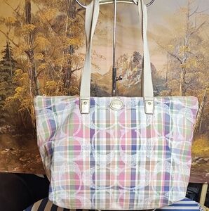 Coach Multicolor Plaid Tote Bag